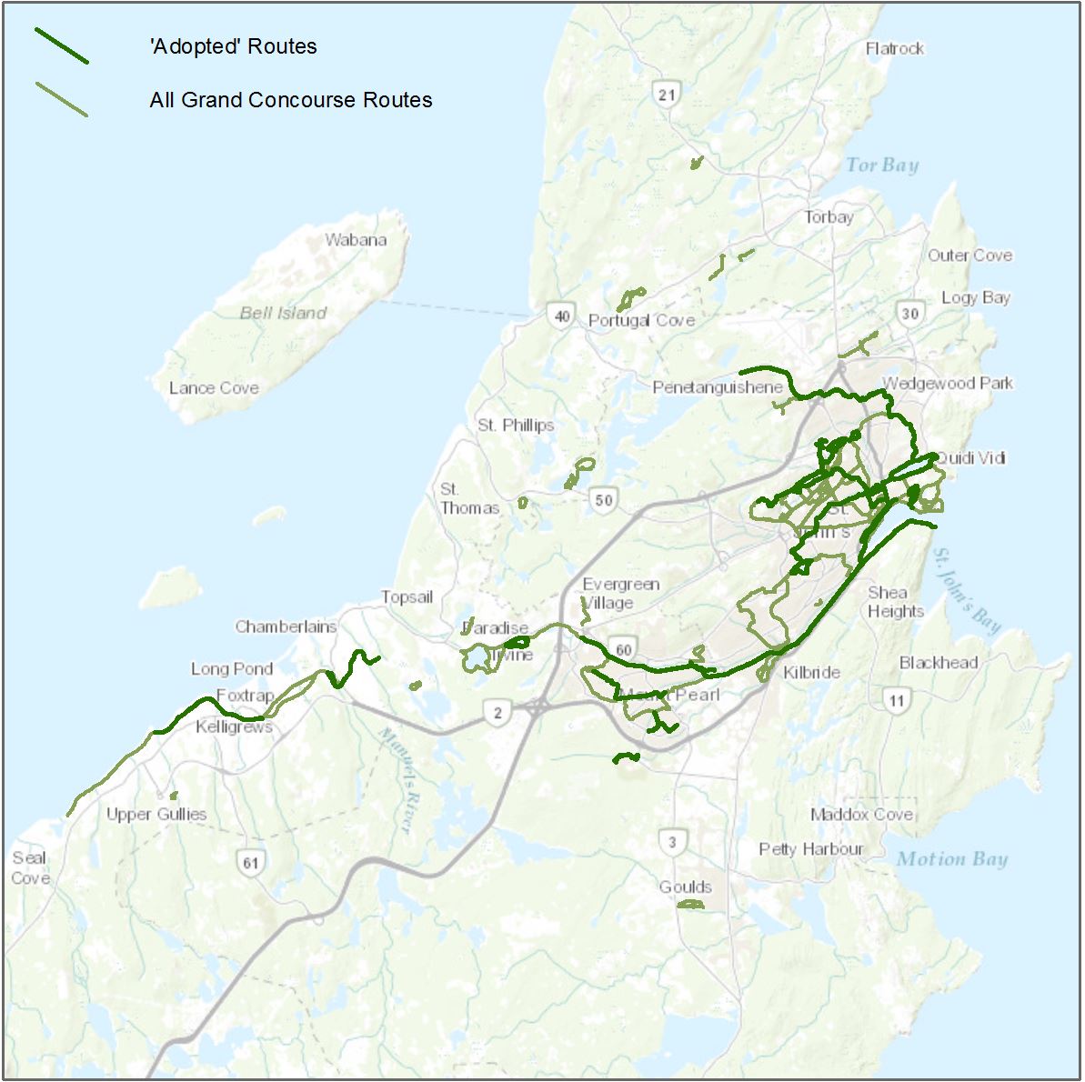 Adopted routes as of October 31, 2017